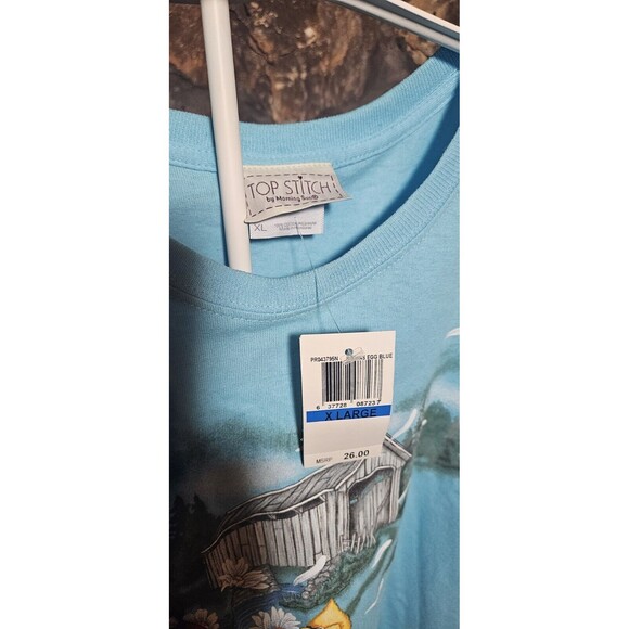 Top Stitch by Morning Sun Women's Tee Shirt Sz XL Cardinal Egg Shell Blue NWT - Picture 6 of 6